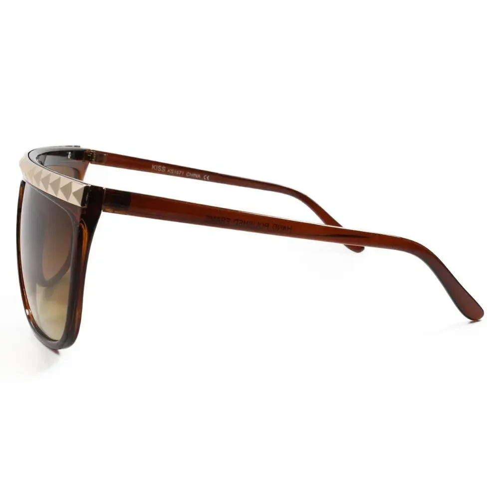 Gold Stud Top Rapper Hip Hop Swag Retro 80s Oversized Square Brown Sun Glasses